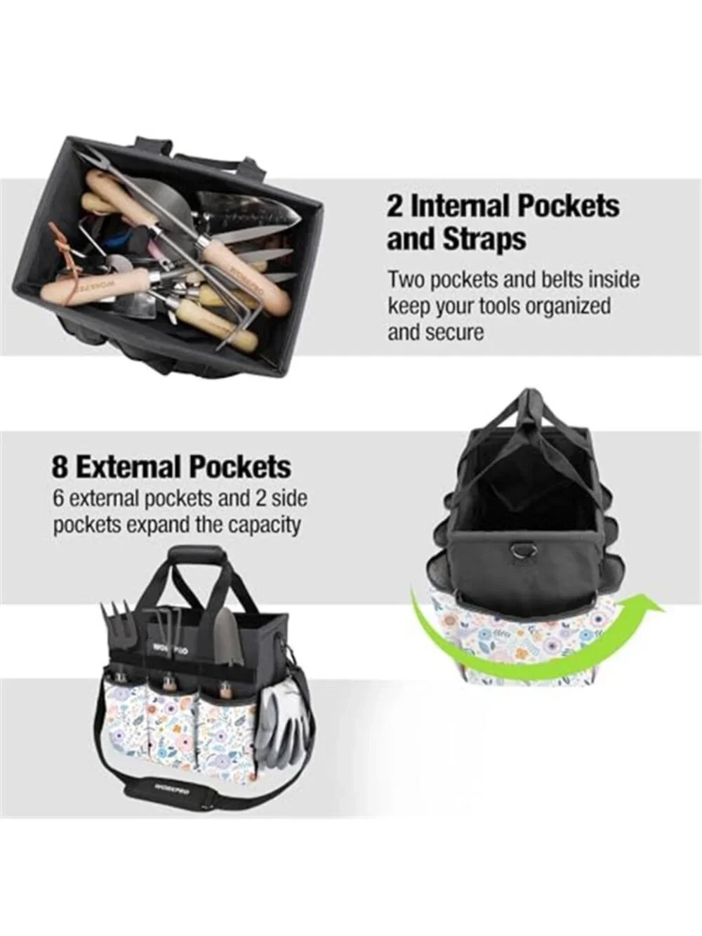 Floral Shoulder Garden Tool Bag Gardening Tote Organizer Large Storage Pockets